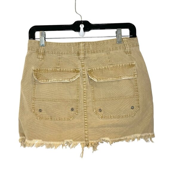 Free People Skirt Canvas Relaxed Utility 25 Cut Off Mini Pockets Khaki Tan - Picture 3 of 8
